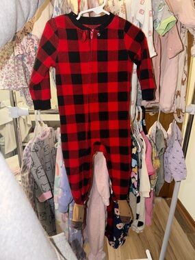 Red & Black Buffalo Plaid Baby One-Piece Pajamas